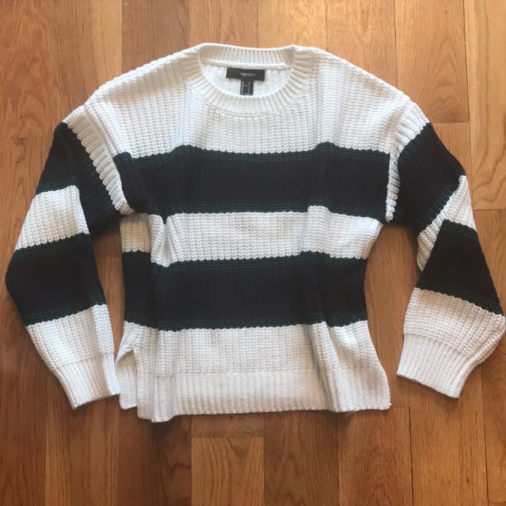 Brand new navy and green striped sweater